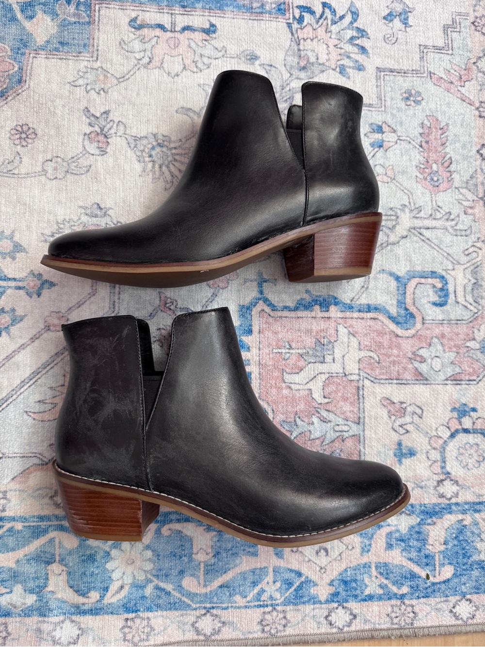 Cole Haan Abbot Black Leather Chelsea Ankle Booties with Brown Stacked Heel sz 8